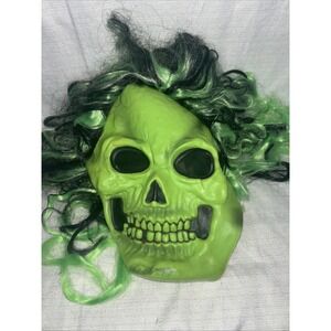 Easter Unlimited Skull Skeleton Halloween Face Mask w/ Teeth Full Head Wig Hair